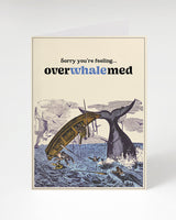 بطاقة تهنئة غارقة (لعبارة "Overwhalmed" التي تجمع بين "Overwhelmed" و"Whale")