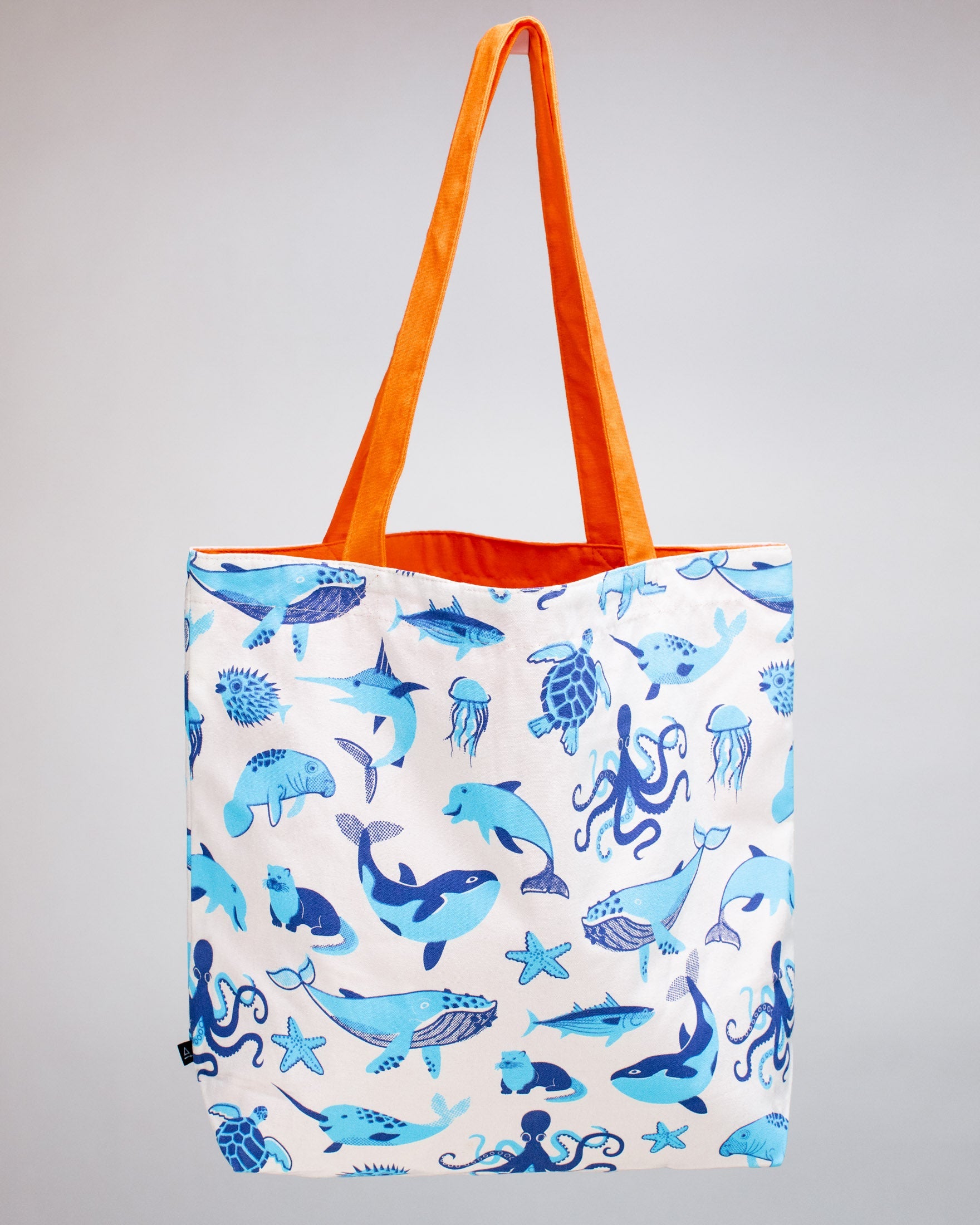 Retro Marine Life Canvas Shoulder Tote