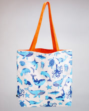 Retro Marine Life Canvas Shoulder Tote